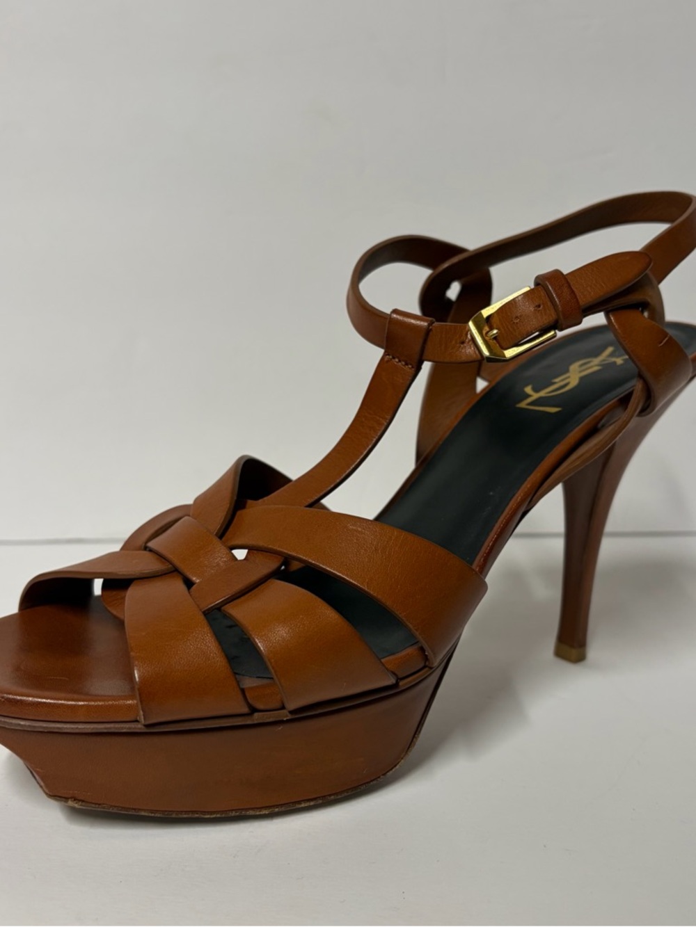 Saint Laurent Tribute platform sandal in brown leather size 39 - Picture 2 of 7